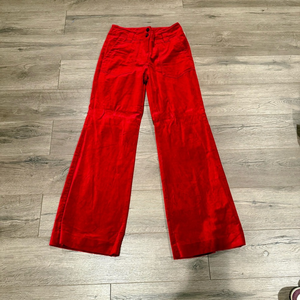 Anthropologie Maeve Red velour Naomi pants
